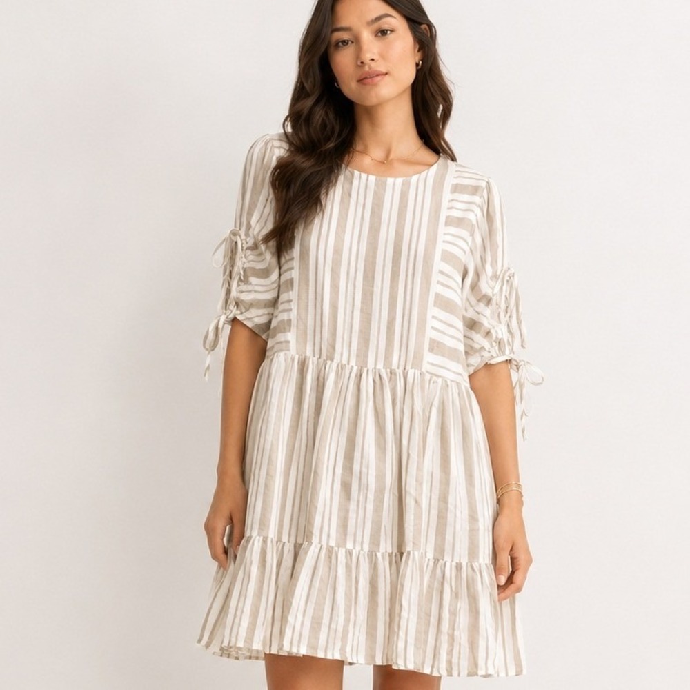 English Factory Anthropologie Striped Mini Dress XS Boho Tie Sleeve‎ Cotton